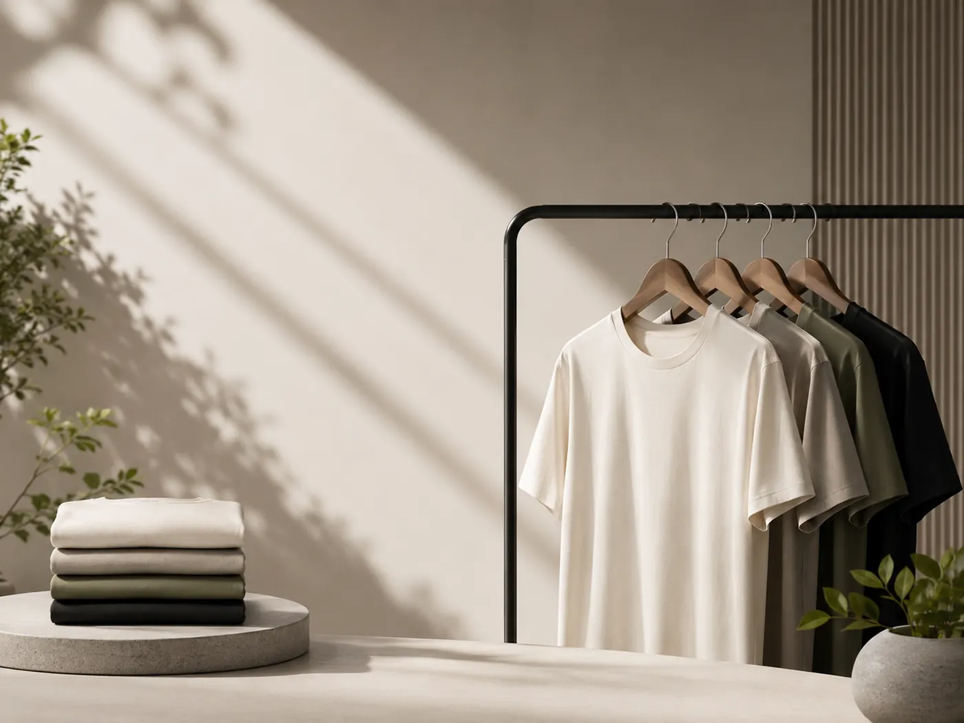 Premium oversized tees on a rack in warm natural light — The Dear House